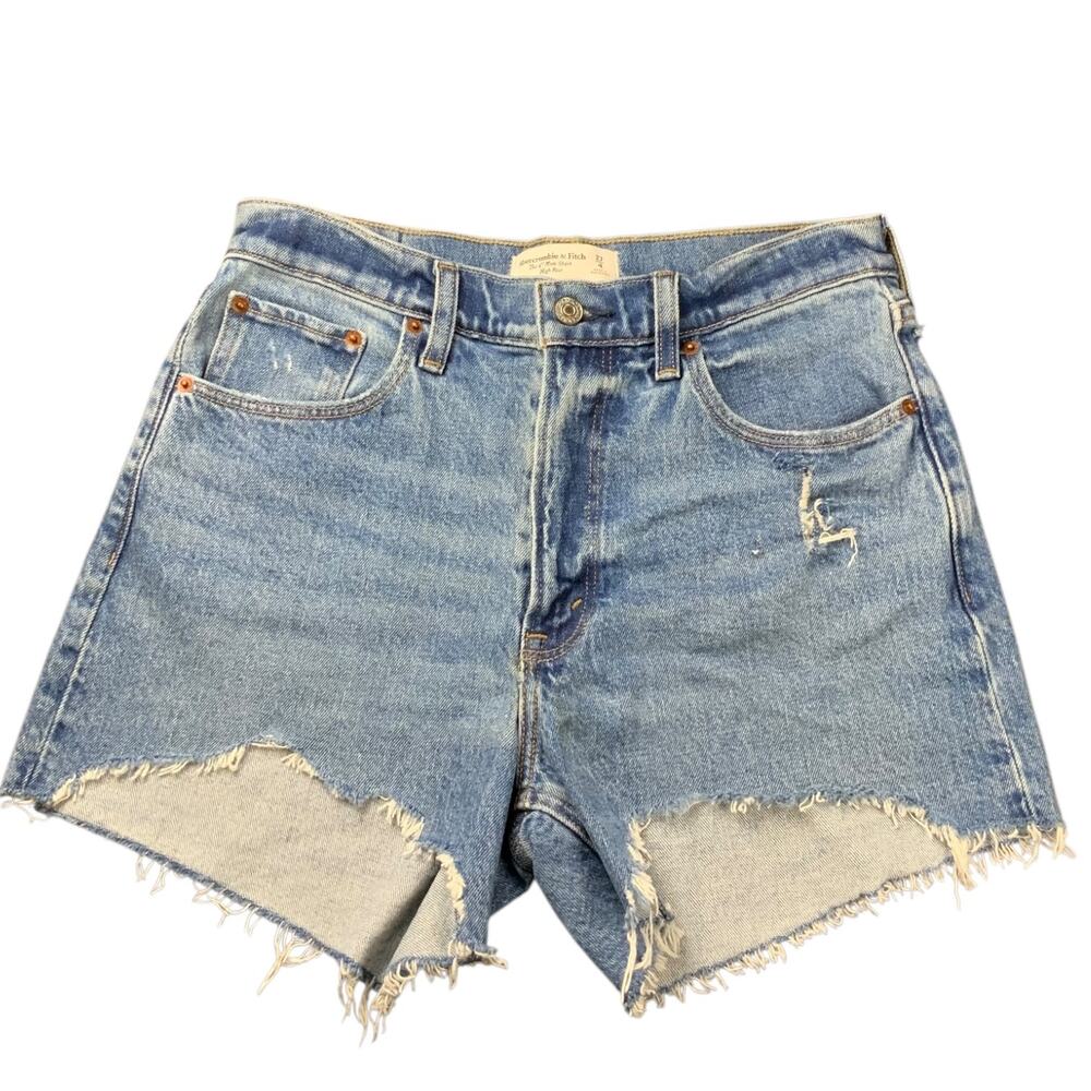Abercrombie & Fitch High Rise Mom Shorts Distressed Cutoff Denim Size 27